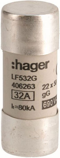 Hager Κυλινδρική Ασφάλεια 32a 22x58 Ταxείας Τήξης 32f16gl