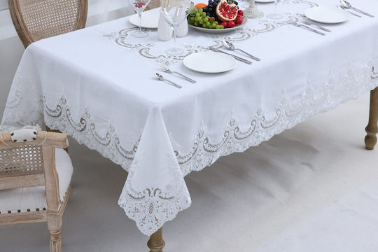 Liolios Home Τραπεζομάντηλο Λινό με Κέντημα Pls-7b027 White 160x220εκ.