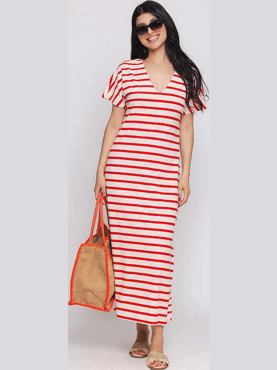 Summer Midi Dress Ecru/Red