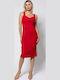 Summer Midi Dress Sleeveless Red