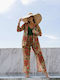 Women's Fabric Trousers with Elastic Floral Floral Print