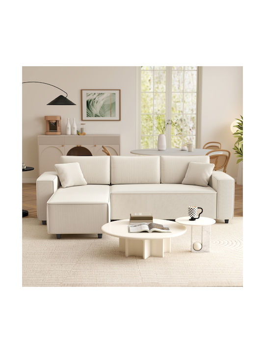 Ecksofa mit Rechteckecke Samt Weiß Creme 241x153x83cm