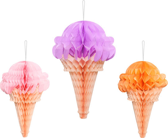 Hanging Honeycomb Ice Cream Cone Decorations – 3 Pieces