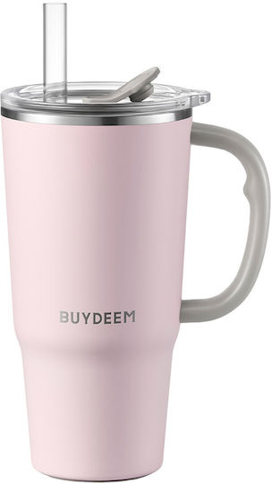 Buydeem Ποτήρι Θερμός 700ml Pink με Καλαμάκι