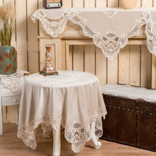 Liolios Home Καρέ Τραπεζομάντηλο με Δαντέλα Pls-tb022 Coffee 85x85εκ.