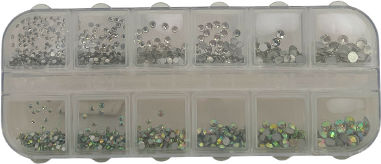 Beauty Salon Nail Case Strass Silver Iridescent 12 Slots