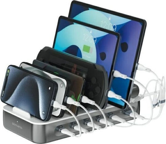 4Smarts Ladestation mit USB-A Anschluss und 5 USB-C Anschlüsse 100W Stromlieferung in Gray Farbe