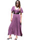 Maxi Dress with Ruffles Purple Open Back