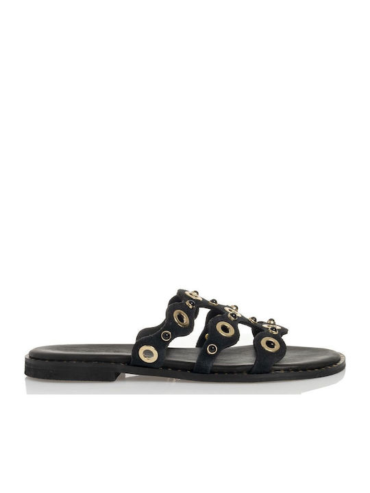 Sante Leather Women's Flat Sandals in Black Color
