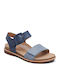 Leather Women's Flat Sandals in Navy Blue Color