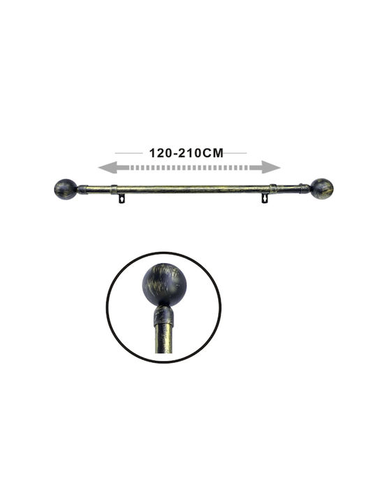 Tpster Μεταλλικό Κουρτινόξυλο Μονό Φ16mm 120εκ. Μάυρο-χρυσό