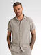 Short-sleeved Linen Shirt Striped Petrol