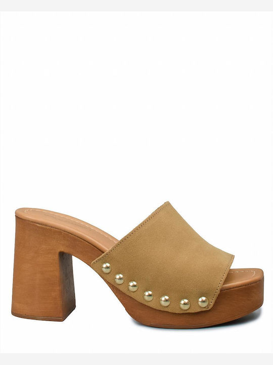 Wall Street Mules with Heel in Beige Color