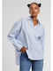 Women's Striped Long Sleeve Shirt Powder Blue, White