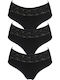 Hohe Taille Damen Slip 3Pack mit Spitze Black