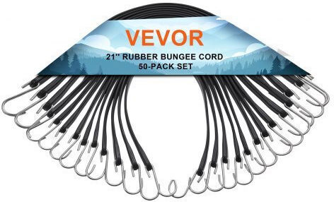 Vevor 50 Pcs Flat Bungee Cord Set 19.8 Mm Heavy Duty Bungee Straps S-hook