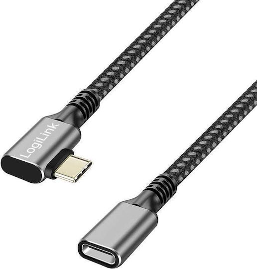 LogiLink Braided USB 3.2 Video Cable USB-C Male - USB-C Female 100W PD Black 0.5m CUA0110