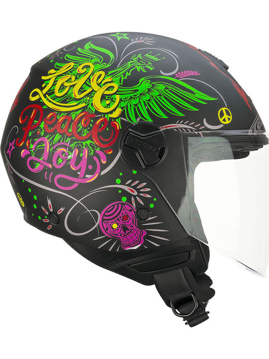 CGM 167S Flo Joy Black/Light Blue/Green Motorcycle Helmet Jet ECE 22.06 1050gr