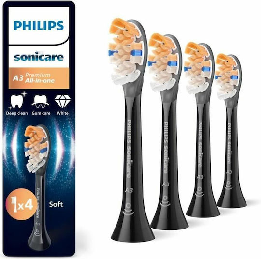Philips Sonicare A3 Premium All-in-One Electric Toothbrush Replacement Heads Black HX9094/88 4pcs