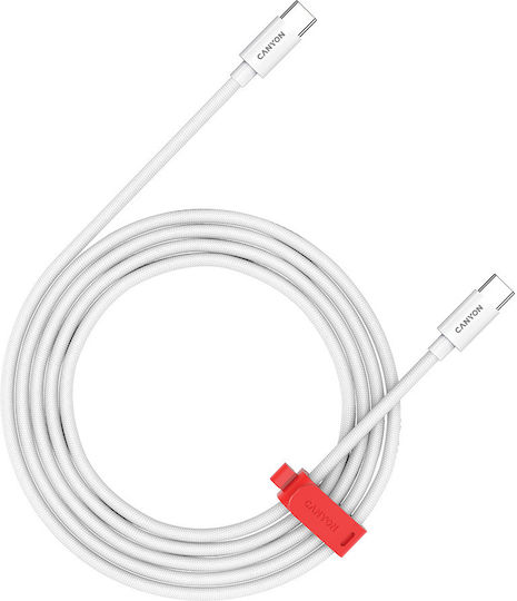 Canyon Geflochtenes USB 2.0 Kabel USB-C männlich - USB-C 100W PD Λευκά 1.2m CND-CC100AB12W
