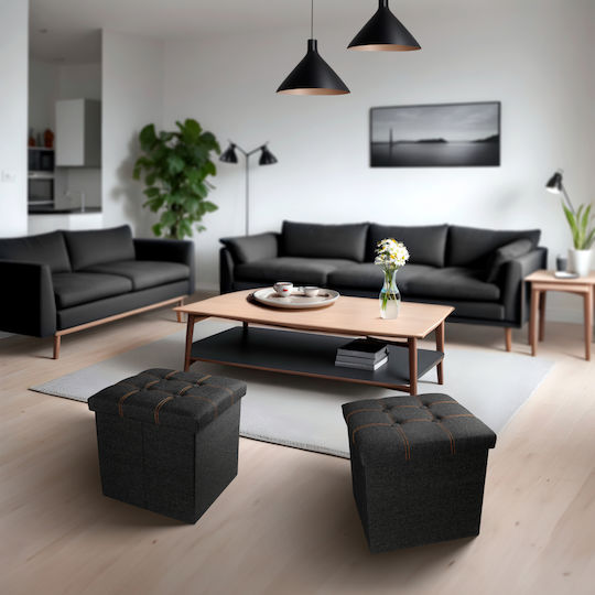 Suport Pentru Picioare Cu Spațiu De Depozitare Tapițat Cu Țesătură Negru 38x38x38cm
