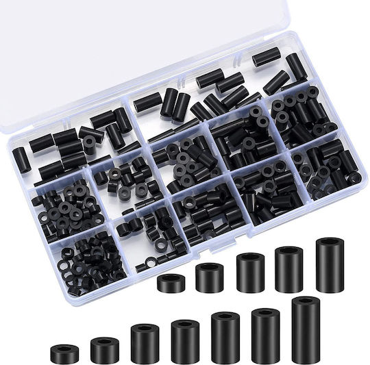 Set 320 Nylon Insulation Spacers 14 Sizes Gasket Washers Storage Box Black