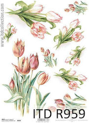 Reispapier Bouquets Rosa Tulpen 29.7x21cm Itd