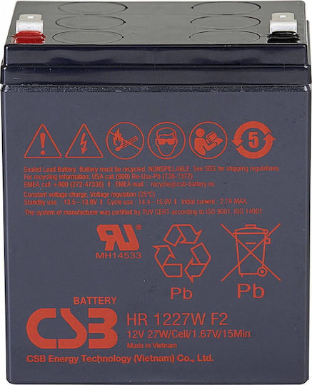 Agm Battery 27w@15min F2 6.5Ah 3-5 Years Hr1227wf2