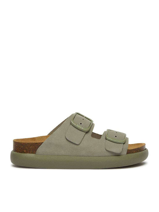 Noelle Leather Women's Flat Sandals Anatomic in Green Color