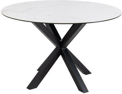 Norsica 780 Round Table Dining Room with Glass Surface White Marble, Black 76x76cm
