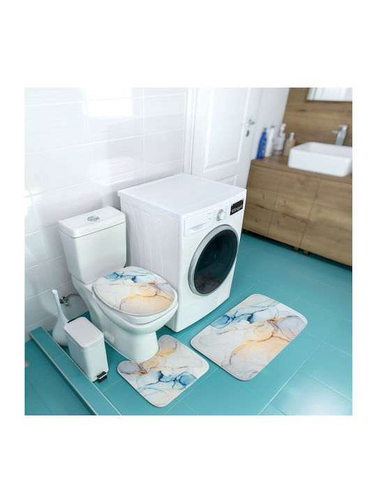 Non-Slip Bath Mats Set Toilet BlueAbstract2 Blue 3pcs