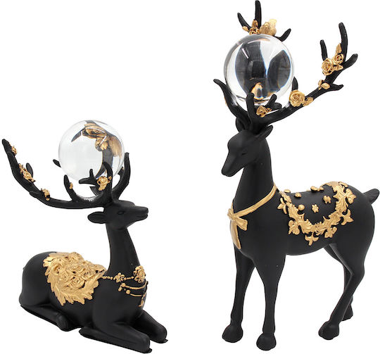 Decorative Polyresin Pieces 2 16x14x30 16x11x18 Black Gold Deer Glass Balls Keskor 69604
