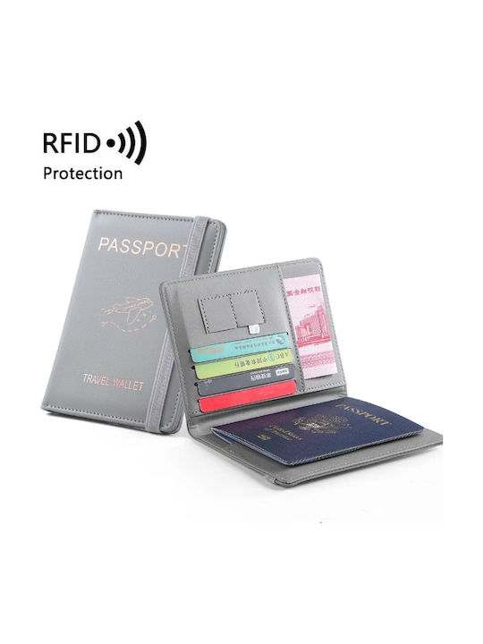 Portofel Pentru Pașaport Din Piele Ecologică – Rfid Blocker – Sloturi Pentru Carduri Bani Sim – Bandă Elastică De Închidere – 15x10,5cm 4 Culori Gri