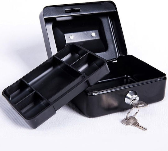 Metal Cash Box Removable Coin Tray Key 9x25x18cm