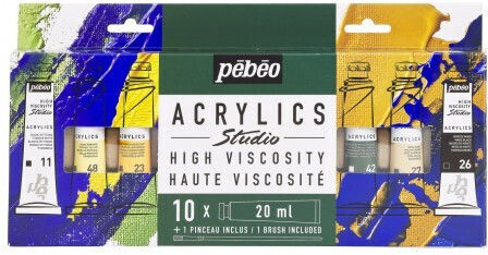 Комплект 10 Акрилни бои Pebeo Studio Acrylics 20ml + 1 четка