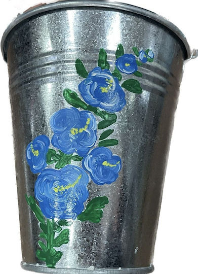 Decorative Metal Bucket Electrostatic White Height 17 Centimeters Base Φ10 Rim Φ15 Blue Flower
