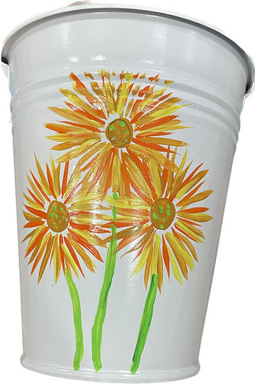 Decorative Metal Bucket Electrostatic White Height 17 Centimeters Base Φ10 Rim Φ15 "Yellow Daisy"