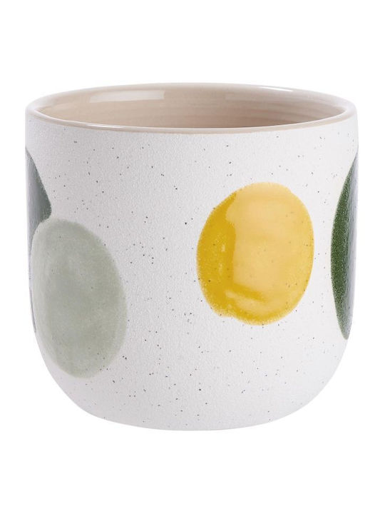 Seventies Plant Pot D11.5cm Circles White Clay Diameter 11.5 Cm Height 10.5 Cm