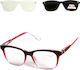 Alpin Clip On Women's Reading Glasses +4.00 with Magnet in Red Color