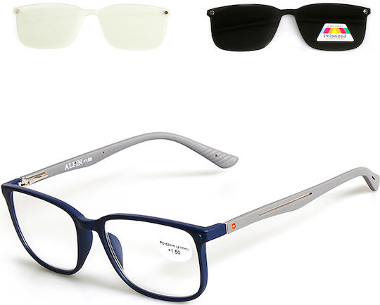 Alpin Clip On Men Reading Glasses +2.00 with Magnet in Navy Blue Colour