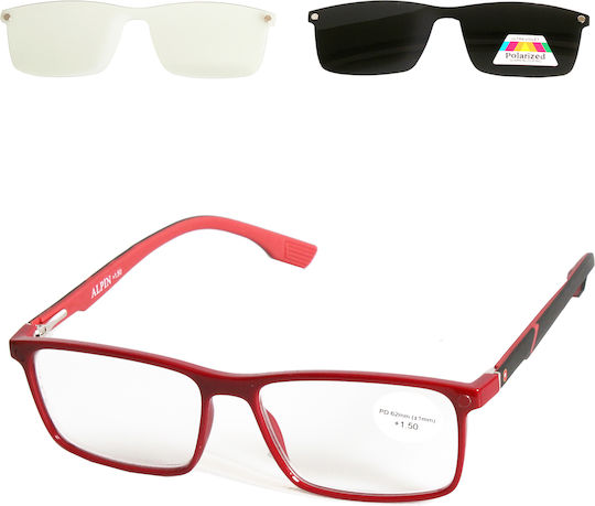 Alpin Clip On Men Reading Glasses +3.00 with Magnet in Red Color