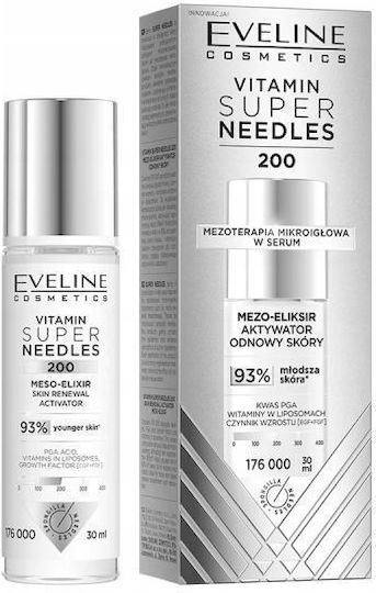Eveline Vitamin Super Needles 200 Mezo Serum Face with Peptides & Hyaluronic Acid for Radiance & Revitalization 30ml