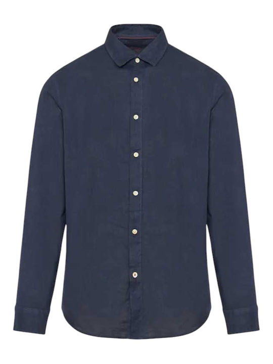 Funky Buddha Langärmlig Leinen Hemd Navy Blue