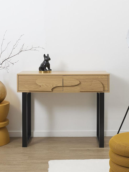 Calypso Console Table Wood & Metal with Mirror Wood Shade L100xW35xH80cm