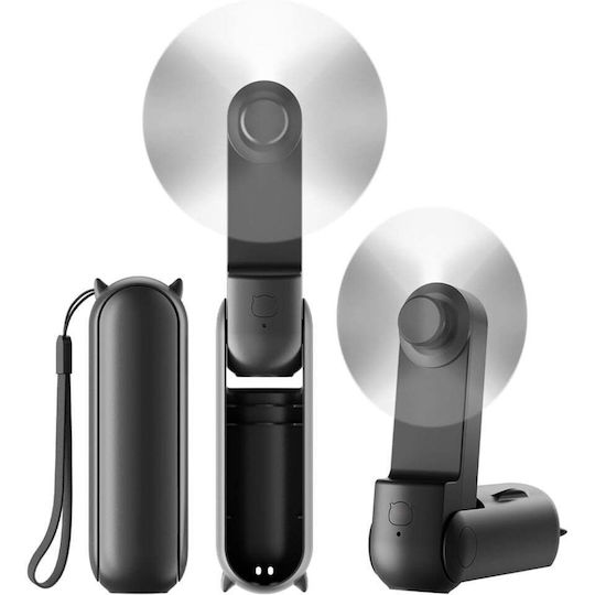 Ultra Portabil 3 În 1 Ventilator De Mână Birou Gât 3 Viteze Pliabil Baterie Portabilă 2000mah Autonomie 20h Skdr Airmini Negru