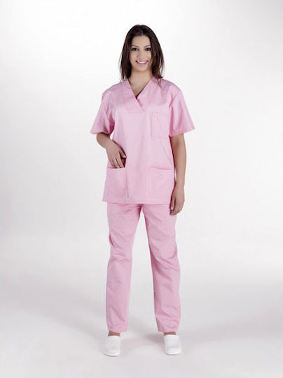 Σέτ Ιατρικό V Μπλούζα Παντελόνι Scrub – Pink Unisex