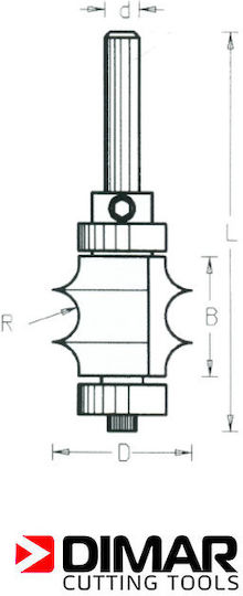 Dimar Router Knife Profile D=25 4 B=22 2 R=4 8 L=74 D=6 35 Teeth=Z2