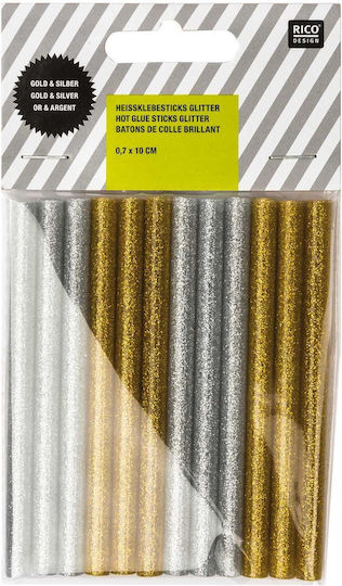 Rico Design 12 Heißklebestifte Silikon 0,7x10cm Gold & Silber Glitter