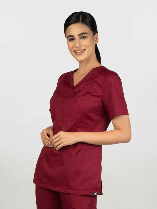 Women's V-Neck Work Shirt Mixed Gabardine Cassandra-2033.17 Burgundy