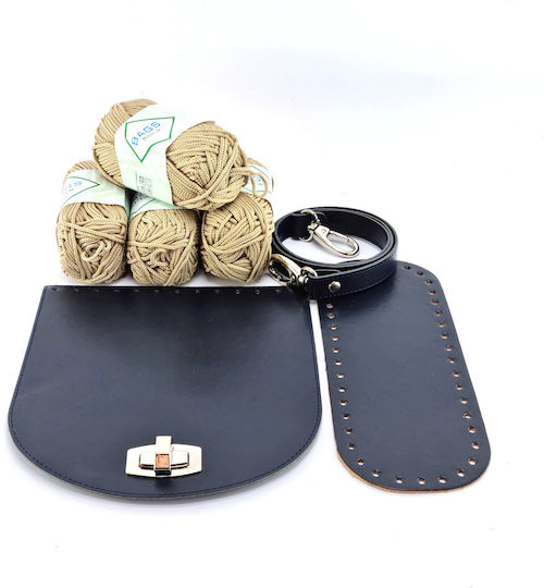 Knitted Bag Set Magnolia Leatherette Dark Blue D3 Silver Metal Elements